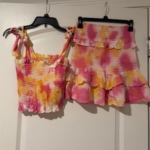 Cabana Life Pink and Yellow Tie Dye Skirt and matching top